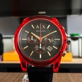 Armani Exchange Outerbanks Chronograph Black Dial Black Silicone Strap Watch For Men - AX1338 Authentic Buy Shop Now