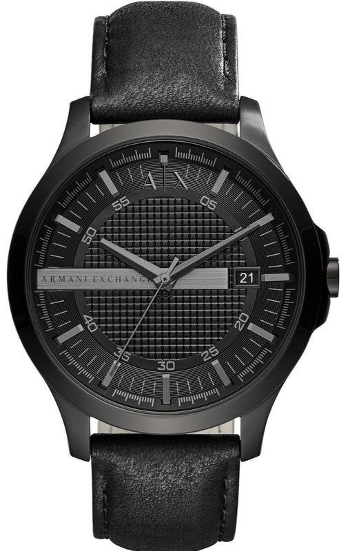 Armani Exchange Hampton Chronograph Black Dial Black Leather Strap Watch For Men - AX2400 Authentic Buy Shop Now