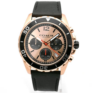 Coach Kent Chronograph Rose Gold Dial Black Leather Strap Watch for Men - 14602559 Authentic Buy Shop Now