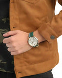 Emporio Armani Renato Chronograph Silver Dial Green Leather Strap Watch For Men - AR11233 Authentic Buy Shop Now