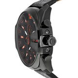 Diesel Mega Chief Chronograph Black Dial Black Leather Strap Watch For Men - DZ4291 Authentic Buy Shop Now