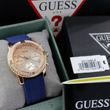 Guess Confetti Diamonds Gold Dial Blue Rubber Strap Watch For Women - W1098L6 Authentic Buy Shop Now