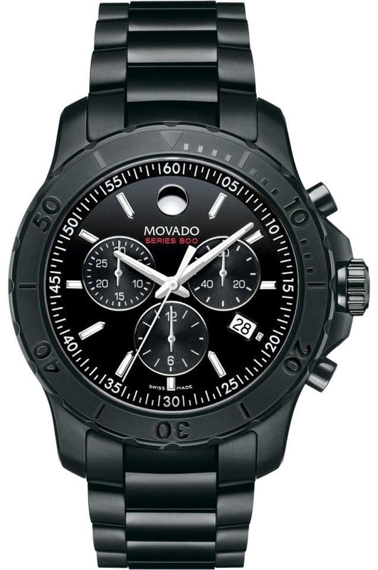 Movado Series 800 Chronograph Black Dial Black Steel Strap Watch For Men - 2600119 Authentic Buy Shop Now