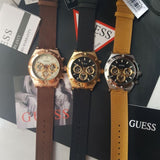 Guess Analog Multifunction White Dial Brown Leather Strap Watch for Men - GW0262G3 Authentic Buy Shop Now