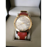 Burberry Heritage Nova Gold Dial Haymarket Red Leather Strap Watch for Women - BU9111 Authentic Buy Shop Now