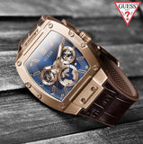 Guess Phoenix Multifunction Blue Dial Brown Leather Strap Watch for Men - GW0202G2 Authentic Buy Shop Now