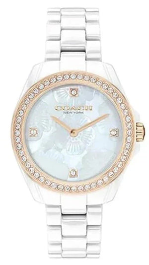 Coach Preston Mother of Pearl White Dial White Steel Strap Watch for Women - 14503662 Authentic Buy Shop Now