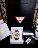 Guess Multi-Function Chronograph White Dial Brown Leather Strap Watch For Men - GW0389G8 Authentic Buy Shop Now