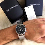 Emporio Armani Luigi Chronograph Black Dial Silver Mesh Bracelet Watch For Men - AR1811 Authentic Buy Shop Now