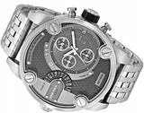 Diesel Little Daddy Chronograph Black Dial Silver Steel Strap Watch For Men - DZ7259 Authentic Buy Shop Now