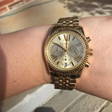 Michael Kors Lexington Chronograph Gold Dial Gold Steel Strap Watch for Women - MK5556 Authentic Buy Shop Now