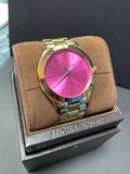 Michael Kors Slim Runway Pink Dial Rose Gold Steel Strap Watch for Women - MK3264 Authentic Buy Shop Now