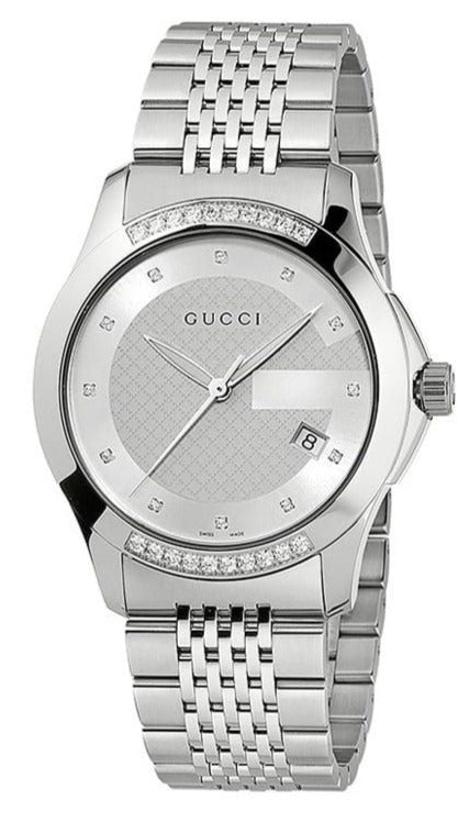 Gucci G Timeless Diamonds Silver Dial Silver Steel Strap Watch For Men - YA126407 Authentic Buy Shop Now