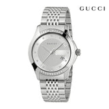 Gucci G Timeless Diamonds Silver Dial Silver Steel Strap Watch For Men - YA126407 Authentic Buy Shop Now