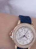 Guess Crown Jewel Diamonds White Dial Blue Rubber Strap Watch for Women - GW0411L2 Authentic Buy Shop Now