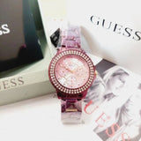 Guess Crown Jewel Diamonds Purple Dial Purple Steel Strap Watch for Women - GW0410L4 Authentic Buy Shop Now