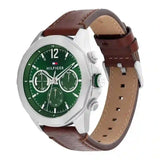 Tommy Hilfiger Lars Chronograph Green Dial Brown Leather Strap Watch For Men - 1792064 Authentic Buy Shop Now