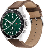 Tommy Hilfiger Larson Chronograph Green Dial Brown Leather Strap Watch For Men - 1791983 Authentic Buy Shop Now