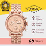 Fossil Boyfriend Chronograph Rose Gold Dial Rose Gold Steel Strap Watch for Women - ES3380 Authentic Buy Shop Now