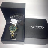 Movado Series 800 Chronograph Green Dial Two Tone Steel Strap Watch For Men - 2600148 Authentic Buy Shop Now