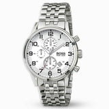 Hugo Boss Aeroliner Chronograph Quartz White Dial Silver Steel Strap Watch For Men - HB1512445 Authentic Buy Shop Now