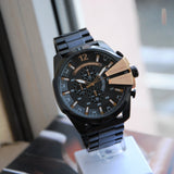 Diesel Mega Chief Chronograph Black Dial Black Steel Strap Watch For Men - DZ4309 Authentic Buy Shop Now