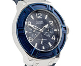 Guess Rigor Multifunction Chronograph Blue Dial Blue Leather Strap Watch For Men - W0040G7 Authentic Buy Shop Now