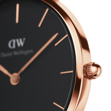 Daniel Wellington Classic Petite Melrose Black Dial Rose Gold Mesh Bracelet Watch For Women - DW00100217 Authentic Buy Shop Now