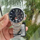 Tommy Hilfiger Jackson Quartz Black Dial Silver Steel Strap Watch for Men - 1791243 Authentic Buy Shop Now