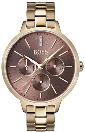 Hugo Boss Symphony Brown Dial Gold Steel Strap Watch for Women - 1502422 Authentic Buy Shop Now