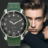 Gucci Dive Black Dial Green Rubber Strap Watch For Men - YA136310 Authentic Buy Shop Now