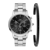 Daniel Wellington Iconic Chronograph Link Black Dial Silver Steel Strap Watch For Men - DW00100645 Authentic Buy Shop Now