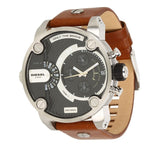 Diesel SBA Dual Time Black Dial Brown Leather Strap Watch For Men - DZ7264 Authentic Buy Shop Now