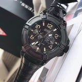 Guess Rigor Analog Black Dial Black Leather Strap Watch For Men - W0040G1 Authentic Buy Shop Now