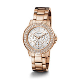 Guess Crown Jewel Multifunction Diamonds White Dial Rose Gold Steel Strap Watch For Women - GW0410L3