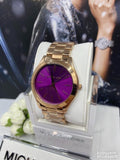 Michael Kors Slim Runway Purple Dial Rose Gold Steel Strap Watch for Women - MK3293 Authentic Buy Shop Now