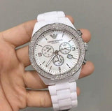 Emporio Armani Ceramica Chronograph White Dial White Ceramic Strap Watch For Women - AR1456 Authentic Buy Shop Now