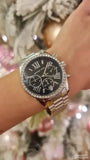 Michael Kors Lexington Chronograph Black Dial Silver Steel Strap Watch For Women - MK7277 Authentic Buy Shop Now
