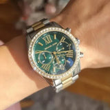 Michael Kors Lexington Chronograph Green Dial Two Tone Steel Strap Watch For Women - MK7303 Authentic Buy Shop Now
