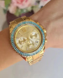 Michael Kors Everest Chronograph Gold Dial Gold Steel Strap Watch For Women - MK7210 Authentic Buy Shop Now