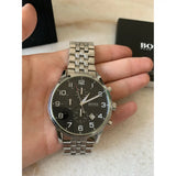 Hugo Boss Aeroliner Chronograph Quartz Black Dial Silver Steel Strap Watch For Men - HB1512446 Authentic Buy Shop Now