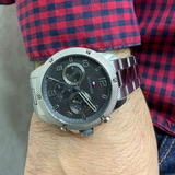 Tommy Hilfiger Blaze Chronograph Black Dial Silver Steel Strap Watch For Men - 1792029 Authentic Buy Shop Now