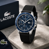Lacoste Neoheritage Chronograph Blue Dial Black Silicone Strap Watch for Men - 2011252 Authentic Buy Shop Now