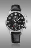 Hugo Boss Aeroliner Chronograph Black Dial Black Leather Strap Watch For Men - 1512448 Authentic Buy Shop Now