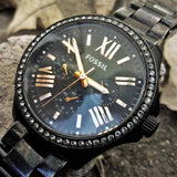Fossil Cecile Multi Function Crystals Black Dial Black Steel Strap Watch for Women - AM4522 Authentic Buy Shop Now