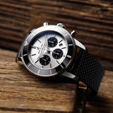 Breitling Superocean Heritage B01 Chronograph 44 Silver Dial Black Mesh Bracelet Watch for Men - AB0162121G1S1 Authentic Buy Shop Now