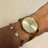 Michael Kors Jaryn Quartz Gold Dial Brown Leather Strap Watch For Women - MK2496 Authentic Buy Shop Now