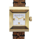Gucci G Frame White Dial Brown Leather Strap Watch For Women - YA128523 Authentic Buy Shop Now