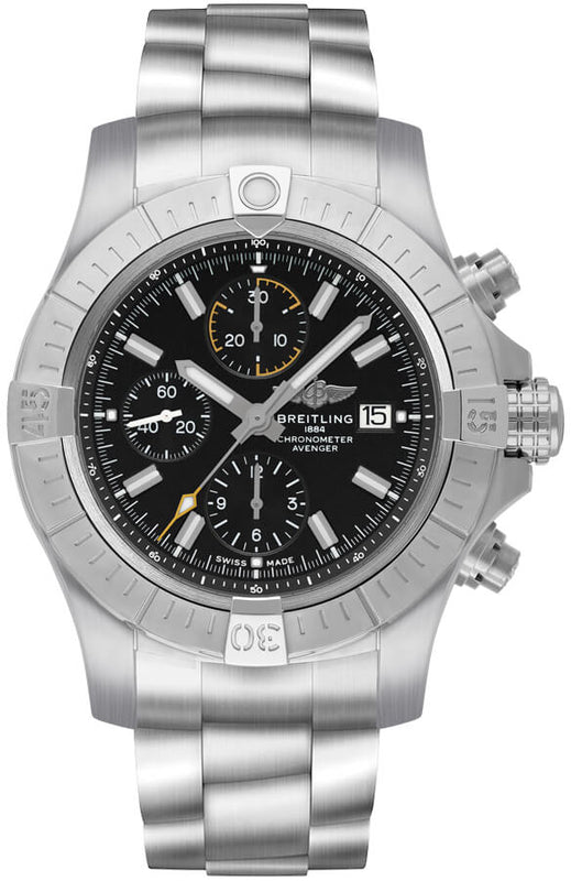 Breitling Avenger Chronograph 45mm Black Dial Silver Steel Strap Watch for Men - A13317101B1A1 Authentic Buy Shop Now