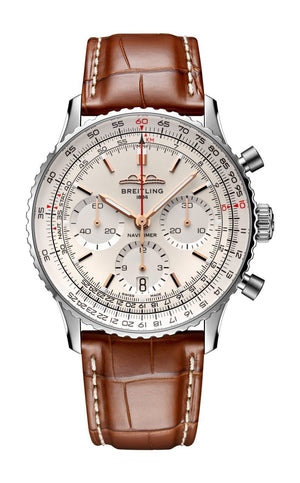 Breitling Navitimer B01 Chronograph 41 White Dial Brown Leather Strap Watch for Men - AB0139211G1P1 Authentic Buy Shop Now